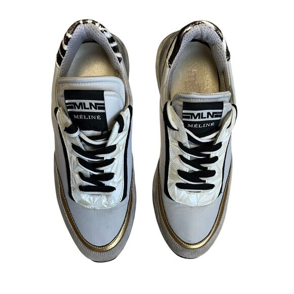 Méliné Low-Top Trainer Sneakers Womens 9.5 Zebra Gold Gray Lace Retro Italy Shoe - Picture 4 of 15